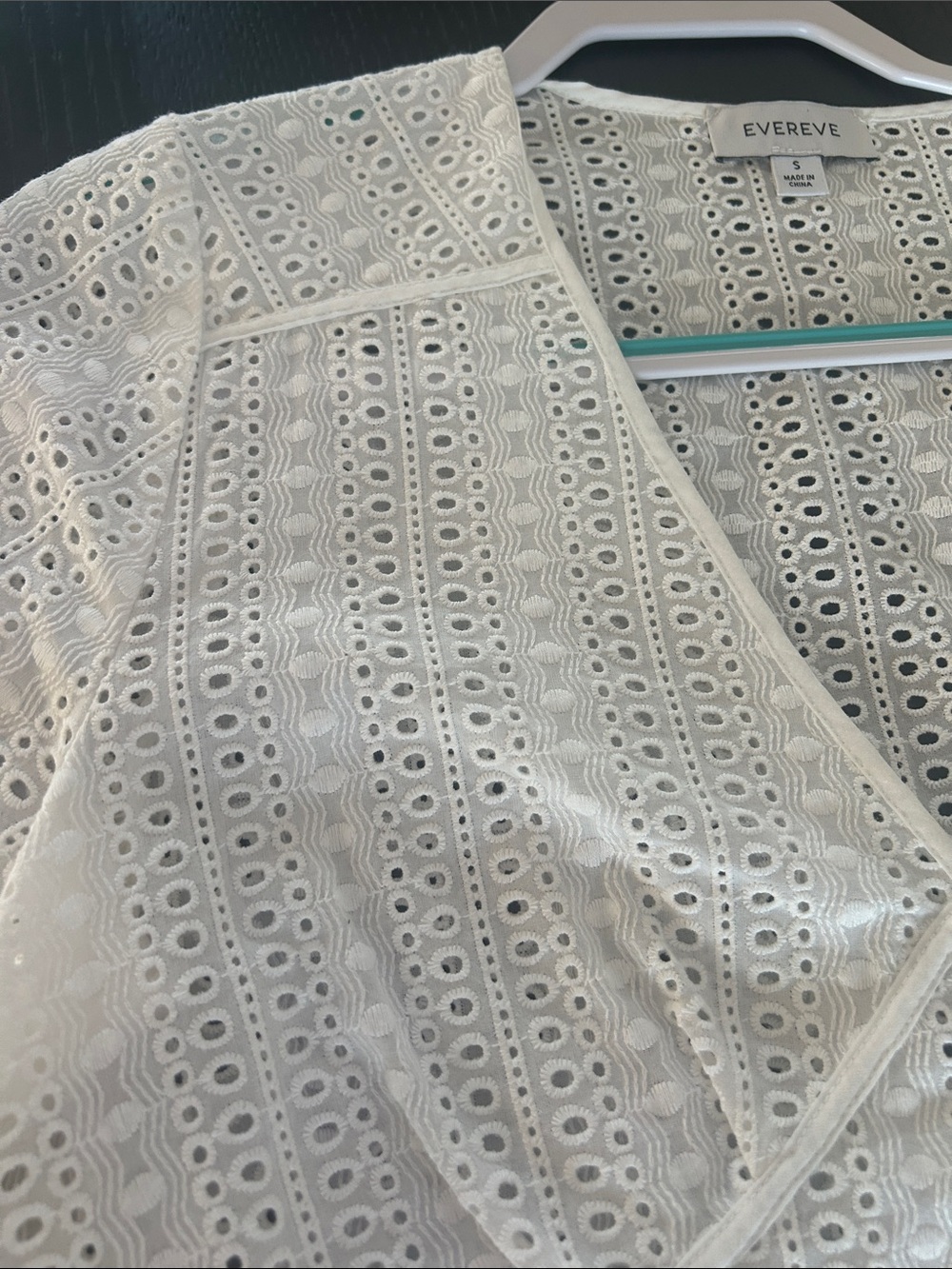 Evereve White Eyelet Button-Front V-Neck Blouse- worn once - Picture 6 of 6